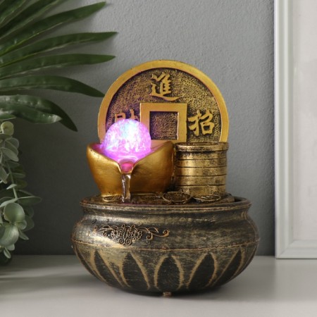 The desktop fountain from the network, backlight "Coin. Wealth" 16x16x20 cm