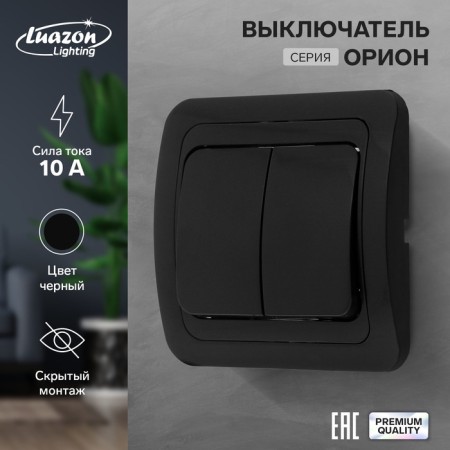 Luazon Lighting "Orion" switch, 10 A, 2 keys, hidden, black