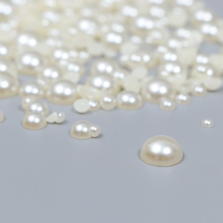 Decor for creativity plastic "Half of beads. Cream" d = 3-10 mm, set 10 grams-1