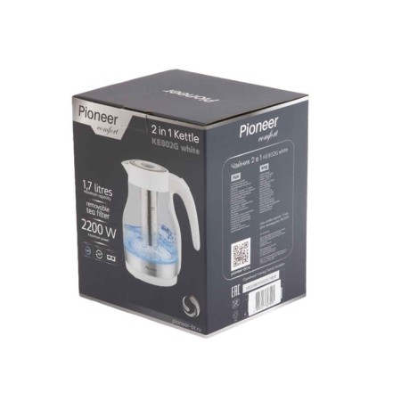 Electric kettle Pioneer KE802G, glass, 2200 watts, 1.7 l, white-8