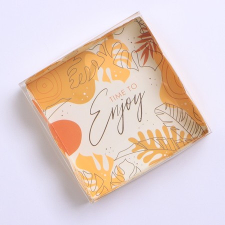Cookie box, confectionery packaging with PVC lid, Time to Enjoy, 10.5 x 10.5 x 3 cm-3