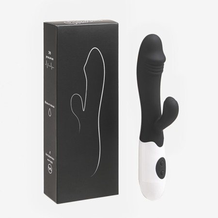 Vibrator - "wow" rabbit, clitoris stimulator and dots G, IP67, black-4