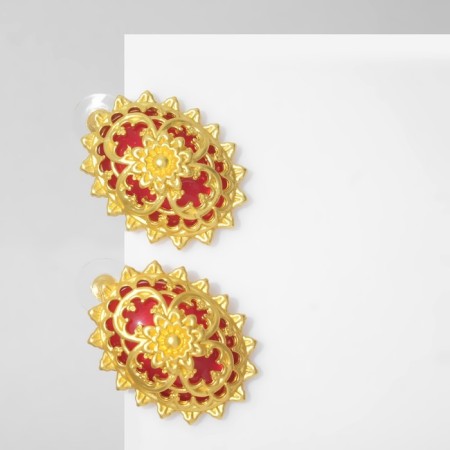 Earrings "openwork" floral, red color in gold-1