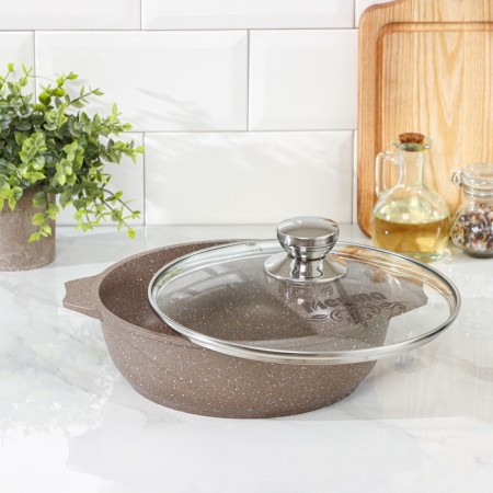 Granite Brown, 2.4 L, D = 26 cm, glass cover, anti -stick coating, brown color-1