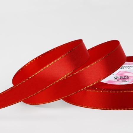 A satin ribbon "Golden threads", 15 mm × 23 ± 1 m, red red No. 026