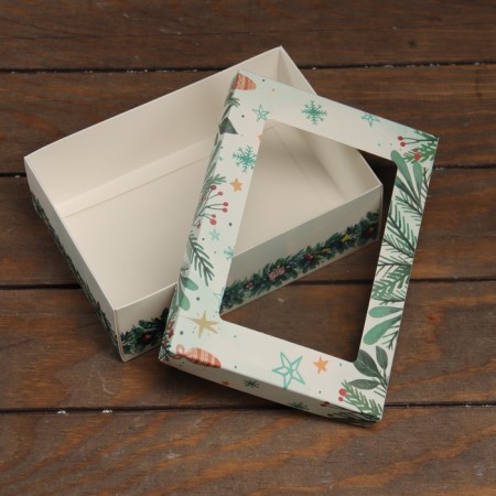 The box is folding, the lid is, with the “New Year tree” window 21 x 15 x 7 cm-3