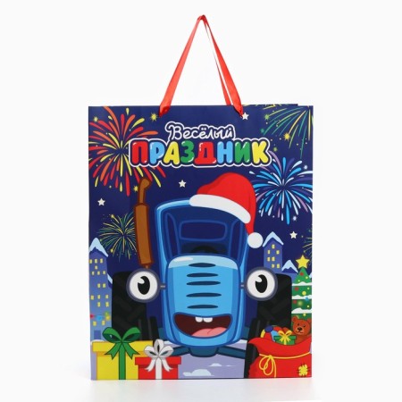 New Year. Gift package, 40x49x19 cm, blue tractor-2