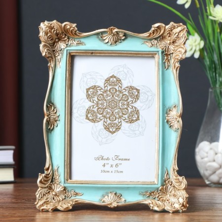 Photo frame Polystone 10x15 cm "Golden corners" turquoise 20.5x16x2 cm