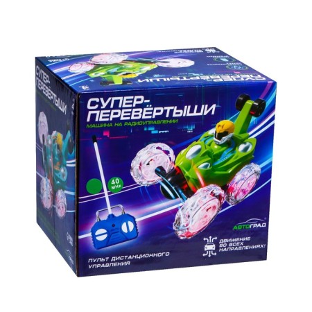 Radio-controlled “Trick” car, works on batteries, lighting effects, green color, green-5
