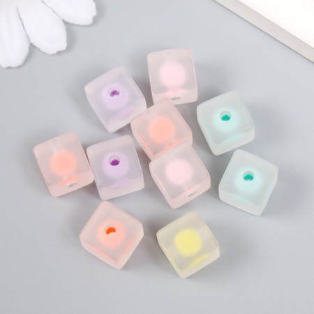 Plastic beads "Cube with a colored middle" matte mix 20 g d = 1.2 cm