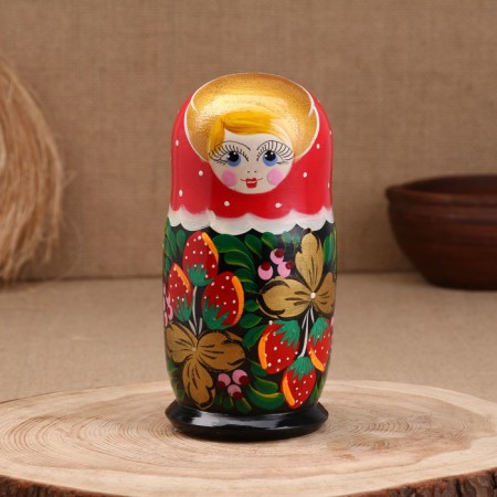 Matryoshka "Berry", red scarf, 5-doll, 19 cm-1