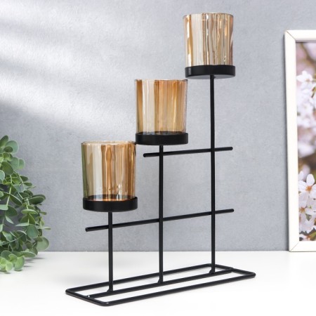 Summary Metal, glass for 3 candles "Etna" D-5 cm, black 7.5x23x31 cm-3