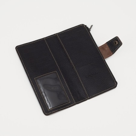 Male purse on a button, for bills, for cards, for coins, black color-2