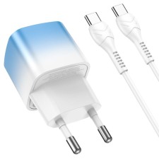 Сетевое зарядное устройство Hoco C101A, Type-C, 20 Вт, PD + QC, Type-C - Type-C ,1 м, синий