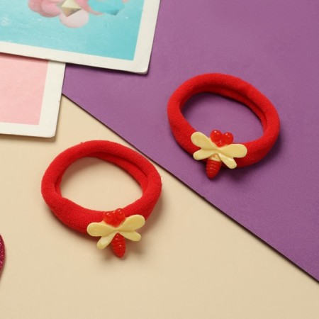 Hair gum "Fairy" (set 2 pcs) Dragonfly, 4 cm, red-1