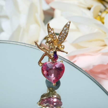 Brooch "Fairy" in the heart, white-pink color in gold-1