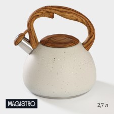 A kettle with a stainless steel whistle Magistro Stone, 2.7 L, Soft-Touch pen, induction, beige color
