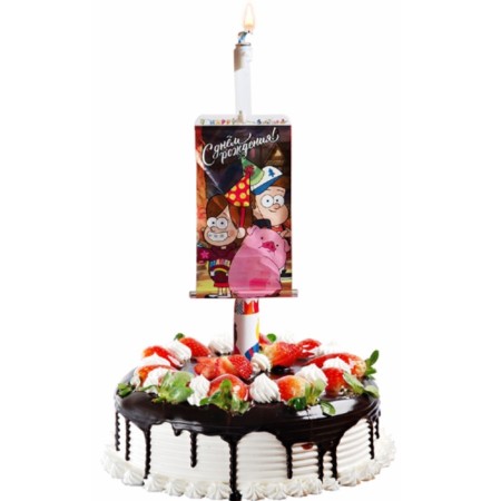Candle-Surprise in the cake, with a postcard, gravity farz