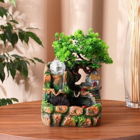 Fountain "Tree on stones, a house with a staircase" 14x19x20 cm (with backlight)