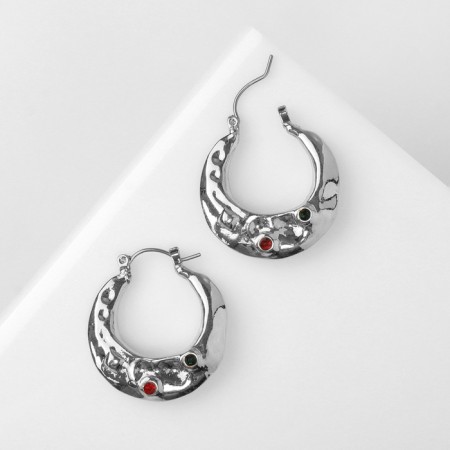 Earrings with rhinestones "Shine of evening" border, red color in silver-2