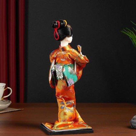 Collectible doll "Geisha in an orange kimono with a fan" 22.5 cm-2