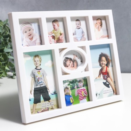 Photo frame plastic in 8 photos 5x5, 5x7, 9x13 cm "Best Moments" White 20x25 cm-1