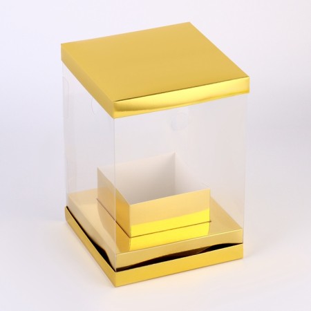 Box for flowers with a vase and PVC are folding windows, 16 x 23 x 16 cm, gold-2