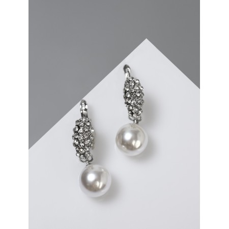 Earrings with pearls "Grace" path, white color in silver-2