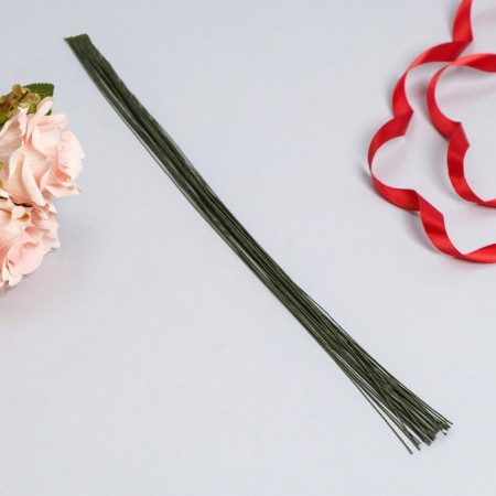 Floristic wire in a green -paper "green", length 36 cm, 0.3 mm, set 20 pcs
