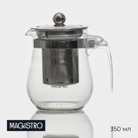 Glass teapot Magistro "Shaidy", 350 ml, with metal sieve, plastic flask
