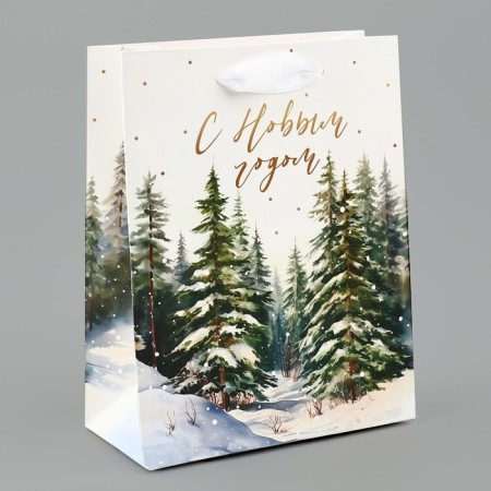 Package Gift New Year Laminated "Winter Forest", S 12 x 15 x 5.5 cm, New Year-1