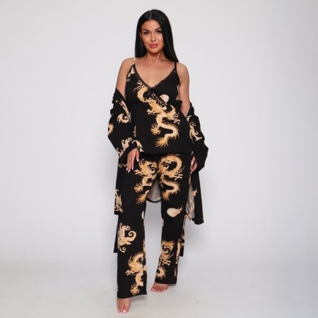 Female set (robe/top/pants), black color, size 48-4