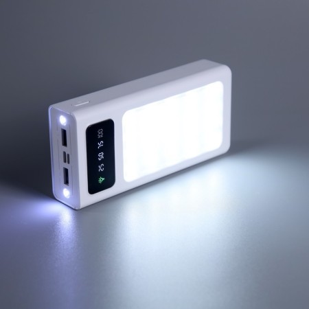 External battery 486, 20,000 mAh, Type-C/Lightning/MicroUSB cables, lantern, white-11