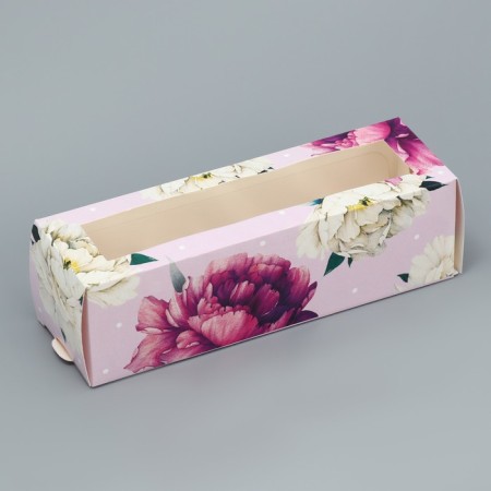Box for Makarun, confectionery packaging “You with love”, peonies, 5.5 x 18 x 5.5 cm