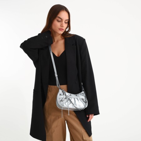 Bag Women's Cross Bodi, on a zipper, silver color-7
