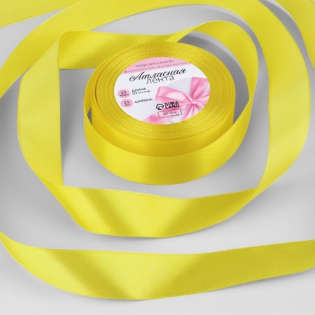 Satin ribbon, 25 mm × 23 ± 1 m, color light lemon No. 82
