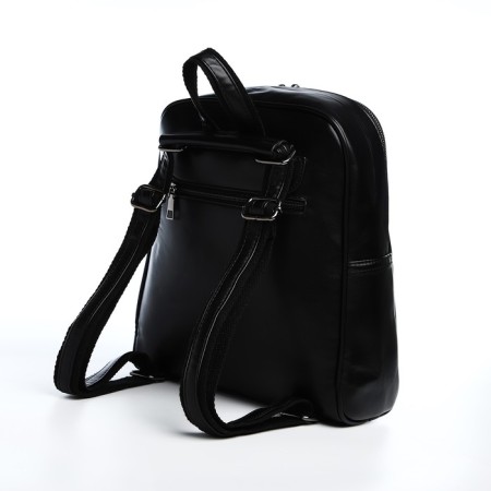 Women's backpack made of artificial leather with lightning, 2 pockets, black color-3