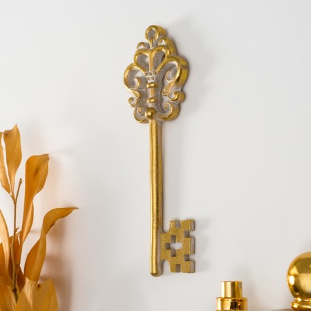 Panel interior polystone "openwork key" gold with a white patina 6.5x1x17 cm-1