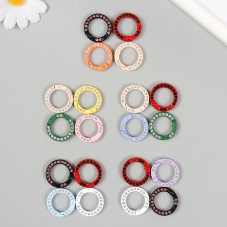 Carabine metal, plastic "Ring with rhinestones" MIX 2.5x2.5 cm