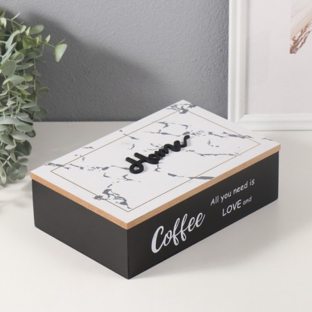 Casket wood 6 divisions "Love and Coffee" 23x15x7 cm