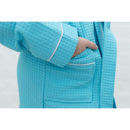 Baby waffle robe, height 158 ​​cm, turquoise color-2