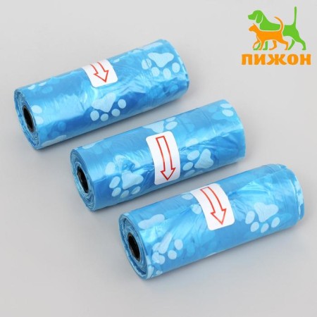 Packages for cleaning for dogs with print (3 rolls of 15 packages 29x21 cm), blue