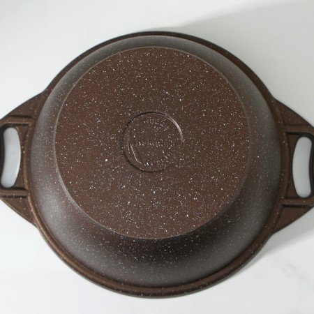 Pan, 2 l, d = 22 cm, h = 15 cm, glass cover, anti -stick coating, color coffee marble-2