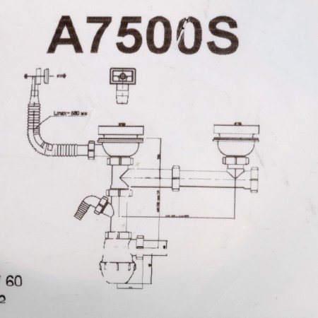 Siphon for the double washing "Ani" A7500S, 3 1/2 "x 40 mm, with a flexible pipe, with a pipe for draining Genesis. Prixes-2