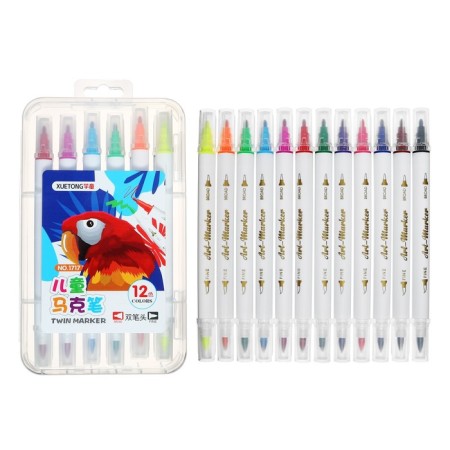 Set of markers 12 colors, bilateral, cystic and beveled tips-5