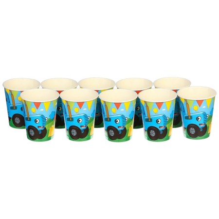 Paper glass "Happy Birthday!", 250 ml, blue tractor-2
