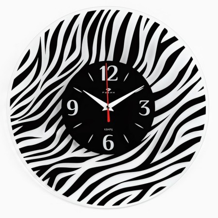Wall clock, interior "zebra", silent, d-34 cm, black
