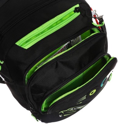 School backpack, 40 x 25 x 22 cm, Grizzly, ergonomic back, laptop compartment, black/green-12