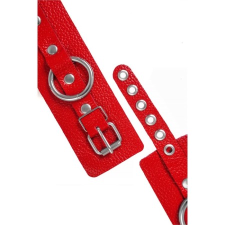 Handcuffs Pecado BDSM, soft with grirts, genuine leather, red-6