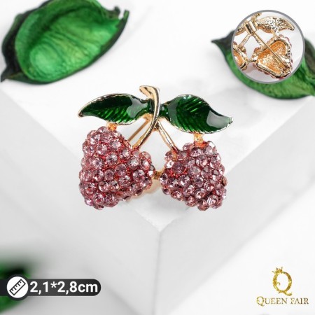 Berry brooch, color pink green in gold